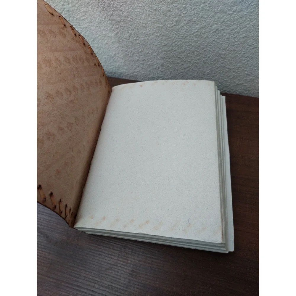 Embossed Leather Journal Handmade Paper Brass Clasp Brown Diary‎ 6x8
